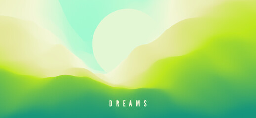 Landscape with green mountains. Mountainous terrain. Abstract nature background. Vector illustration. Design for banner, flyer, poster, cover or brochure.
