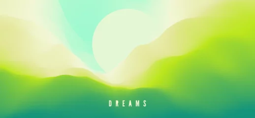 Fototapeten Lindgrün Landscape with green mountains. Mountainous terrain. Abstract nature background. Vector illustration. Design for banner, flyer, poster, cover or brochure.  © Login