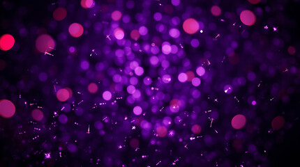 "Dreamy Festive Background with Pink and Purple Bokeh Lights and Glitter Particles"