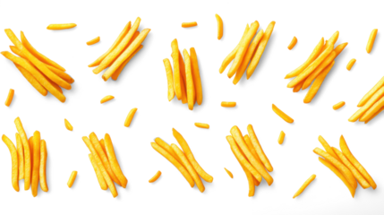 French Fries Scattered on Transparent Background