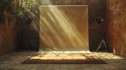 Stunning natural light illuminates a photography backdrop with elegant textures in a serene indoor space
