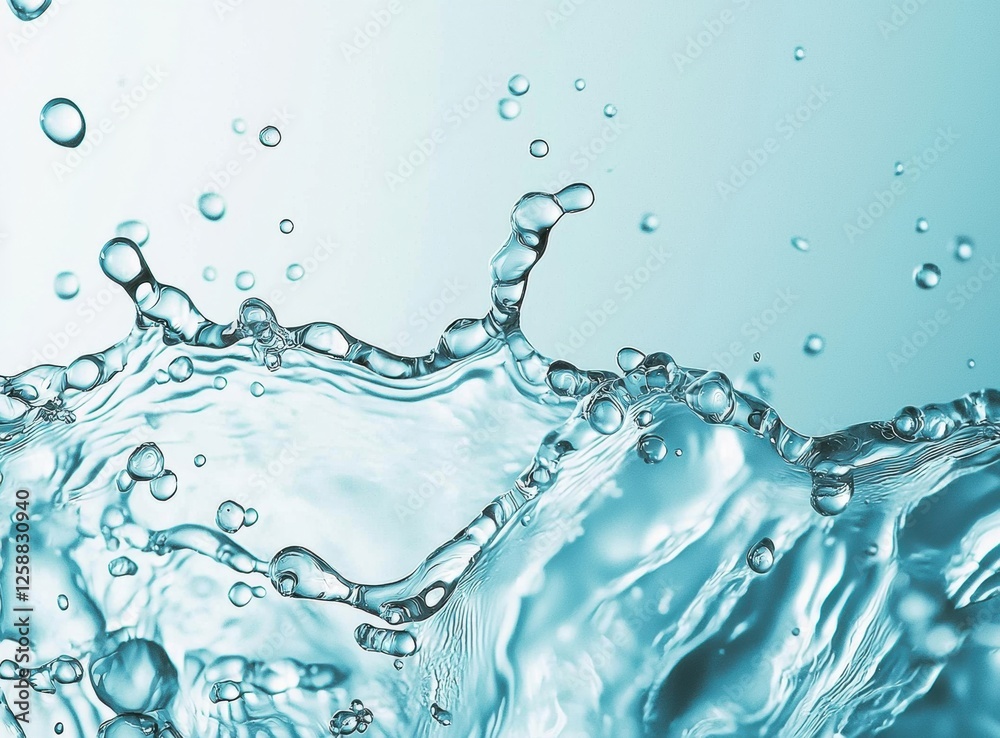Aufkleber dynamic close-up of water splash featuring bubbles and waves on a light blue background, showcasing 