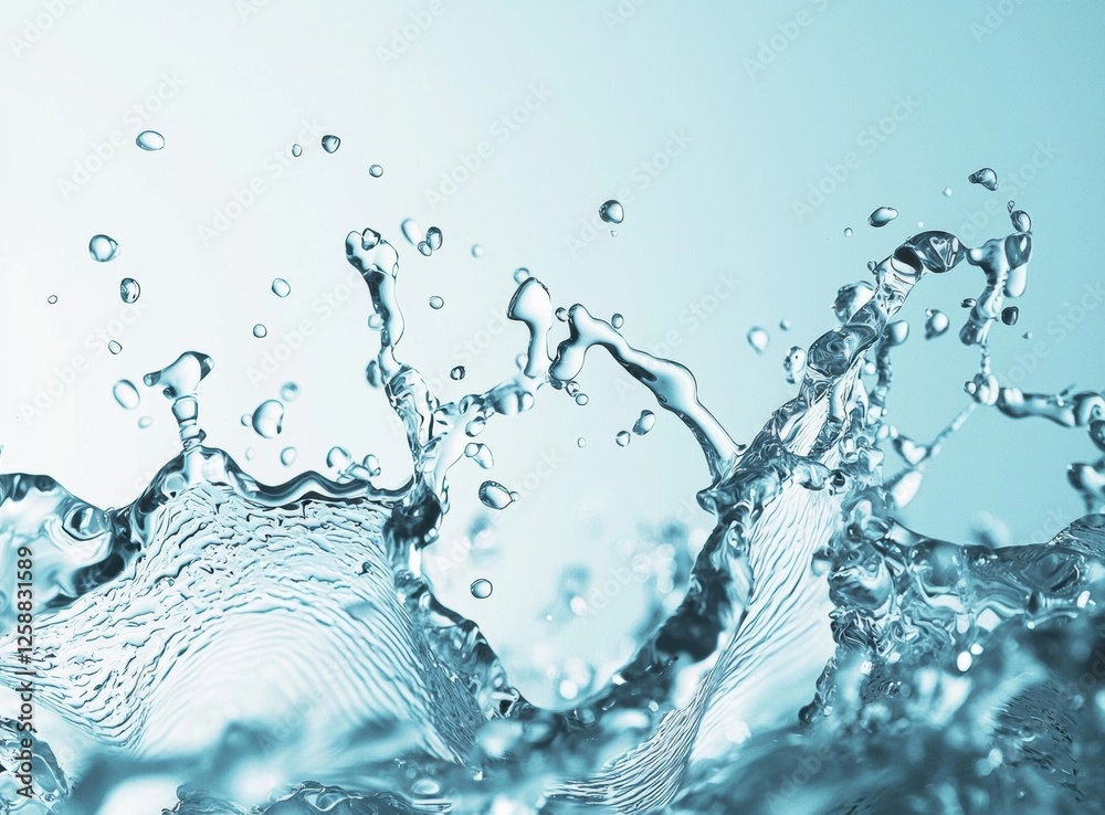 Aufkleber close up of water splashes and waves against a light blue background, showcasing high detail and sha