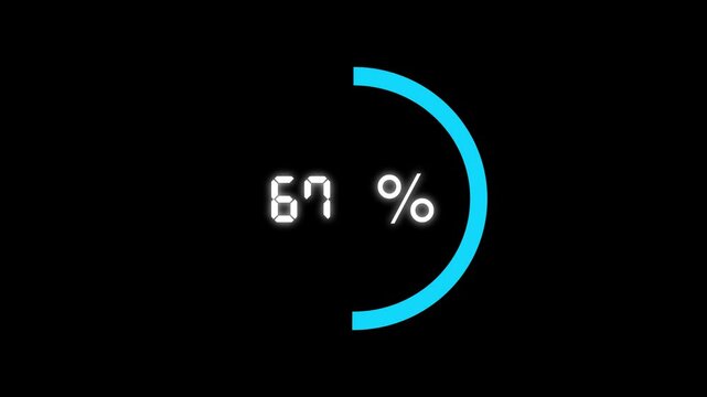 Progress Indicator Overlay percent Completion Minimalistic progress bar overlay showing percent completion glowing blue circle design on black background. Progress indicator