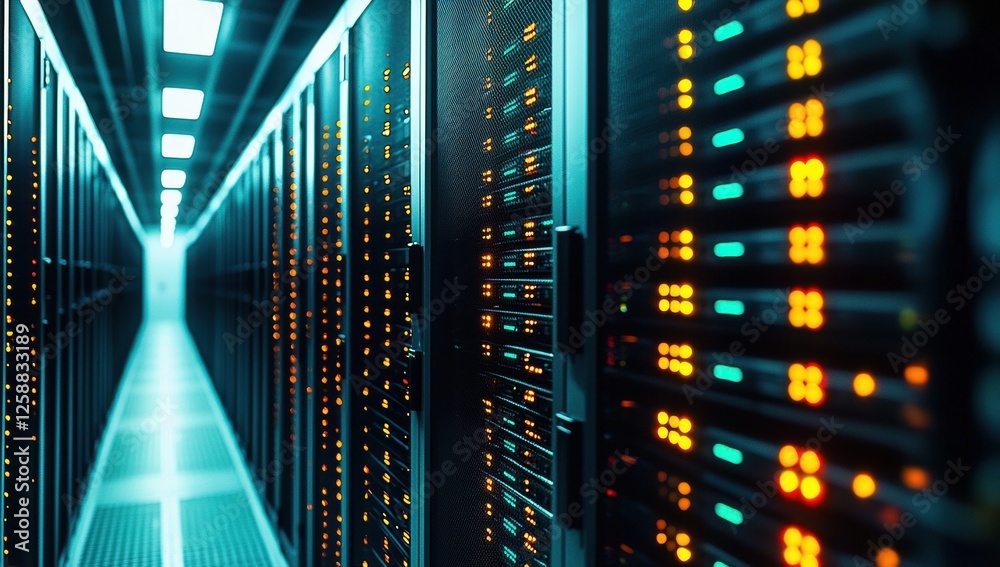 Aufkleber Rows of server racks in a modern data center, showcasing advanced technology and efficient data storage solutions