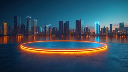 Fototapeta premium Neon platform city waterfront night display