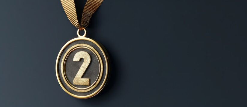 Golden second place medal hanging from a ribbon represents achievement and the pursuit of excellence