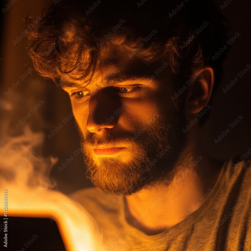 Wall mural man illuminated by warm light