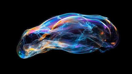 A translucent soap bubble floating in the air, reflecting a rainbow of colors and ready to burst at any moment, capturing the essence of fleeting moments.