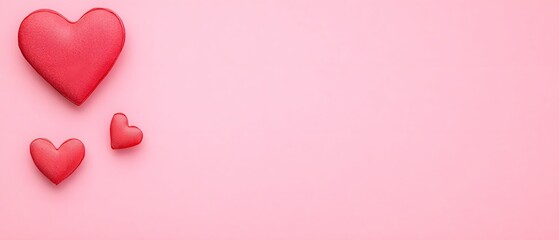Romantic Pink Background with Three Red Hearts