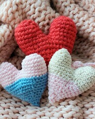 crocheted delicate hearts made of textiles