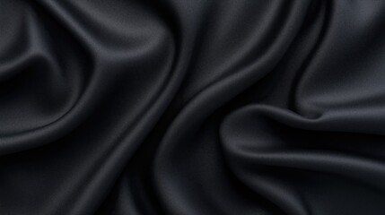 Rich black fabric drapes elegantly, highlighting the luxurious texture and flow of smooth material