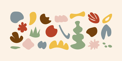 Fototapeta premium Set of vector abstract shapes. Isolated creative objects of various shapes. Modern color geometric template for design. Illustration in flat style.