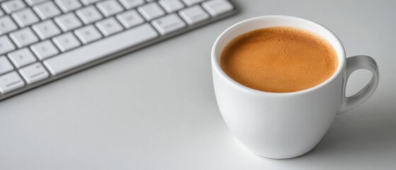 coffee break: keyboard and cup of coffee on desk
