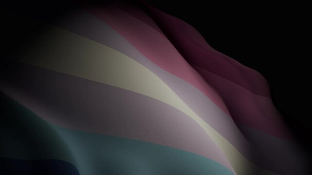 A closeup, spotlight-lit realistic 3D animation of a waving bigender pride flag, showcasing its vibrant colors and smooth, flowing motion