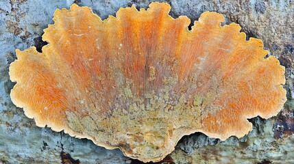 Obraz premium Stunning Orange Shelf Fungus on Tree Bark Detailed Macro Photo