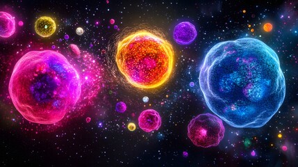 Vibrant Cosmic Nebula Colorful Planets Space