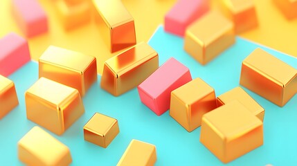 Obraz premium Abstract 3D Render Gold and Pink Cubes Geometric Shapes Background