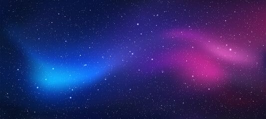 Starry sky background with glowing blue and pink nebulae. night space background with stars. a galaxy vector illustration. Dark celestial background for design.