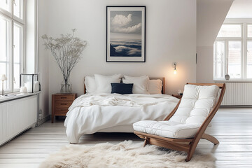 Scandinavian loft interior design of modern bedroom.