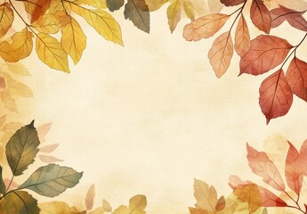 Autumn leaves frame, beige background, fall design, greeting card