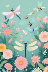 Obraz premium Elegant Folk Art Flower Background with Soft Colors