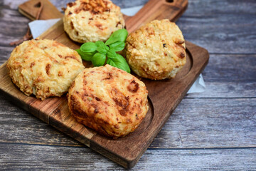Frittatina di Pasta.Neapolitan Fried Pasta Street Food .Аuthentic Italian dish. Made with layers of pasta, cheeses, and prosciutto cotto,