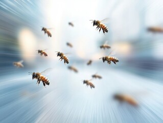 Animals communicate with insects. Swarm of bees in motion