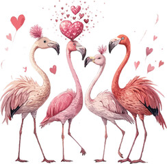 Four Flamingos Valentine's Day