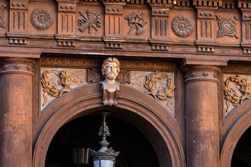 Architectural details of the Massimo Bellini Theater (Teatro Massimo Bellini, 1890). Catania, Sicily, Italy.