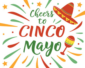 festive cinco de mayo celebration image with colorful text, a sombrero, and a maraca. perfect for holiday-themed designs and promotions.