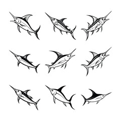 Set of Swordfish silhouette vector illustration