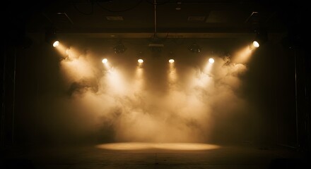 Naklejka premium Professional spotlights and smoke on stage in theatre