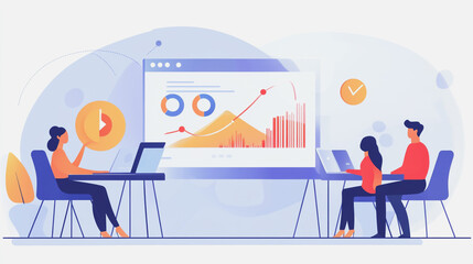 Professional business team working on a project together in the office Using innovation economic growth charts and network connections to accompany the data. in analyzing future trends