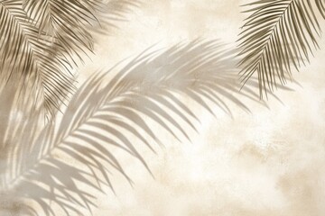 Fototapeta premium Palm leaf shadows on beige wall, summer, background, design