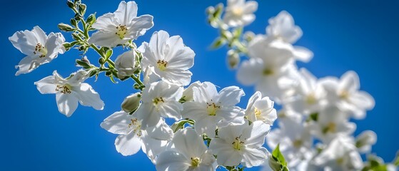 Stunning White Blossoms Against Blue Sky,  Vibrant Spring Flowers