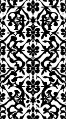 Intricate black and white floral pattern design featuring organic shapes and curves. Generative AI