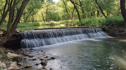 Serene Waterfall Cascading Through Lush Green Forest