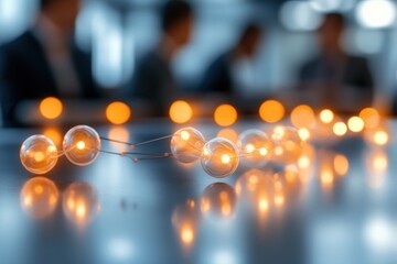 Conceptual glass light bulbs linked by wires