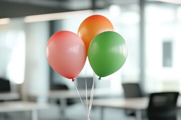 Three balloons floating in an Office
