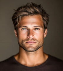 Obraz premium Portrait of a Man with Light Brown Hair and Green Eyes