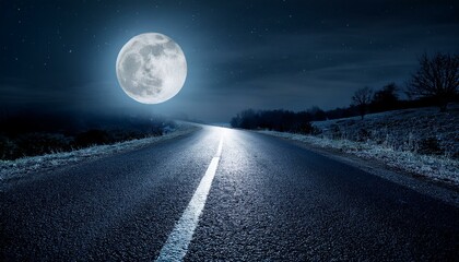 full moon illuminates road at night creating mystical atmosphere