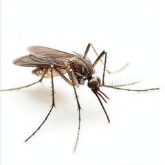 Mosquito on White Background with Detailed Close-Up