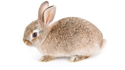 Obraz premium Cute Gray Baby Bunny with Long Ears on White Background