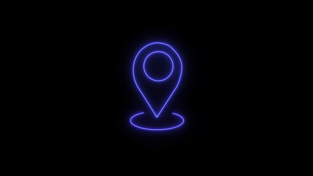 Neon location pin moving animation. Glowing Neon location pin map marker. navigation mark, location marker on black background.