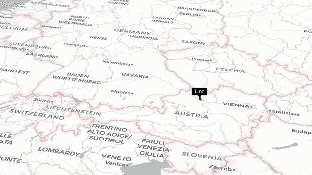 Exploring Linz Dynamic Map Animation Highlighting Key Landmarks and Geographic Features of the City