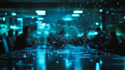 Fototapeta premium Professional business team working on a project together in the office Using innovation economic growth charts and network connections to accompany the data. in analyzing future trends