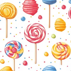 Colorful assortment of lollipops and candies on a white background