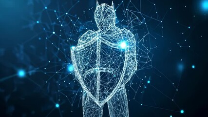 guard knight security shield protect digital technology low poly wireframe ai generated video concept