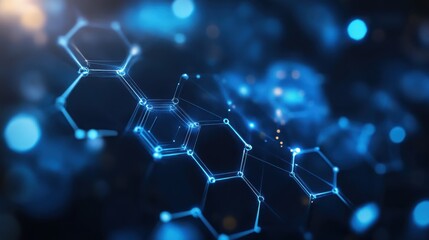 Obraz premium Exploring the beauty of molecular structures in a vibrant blue digital landscape at night